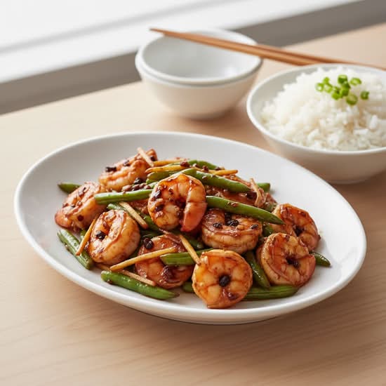 145. Prawn and Green Bean with Black Bean Sauce 豉汁薑仔蝦球